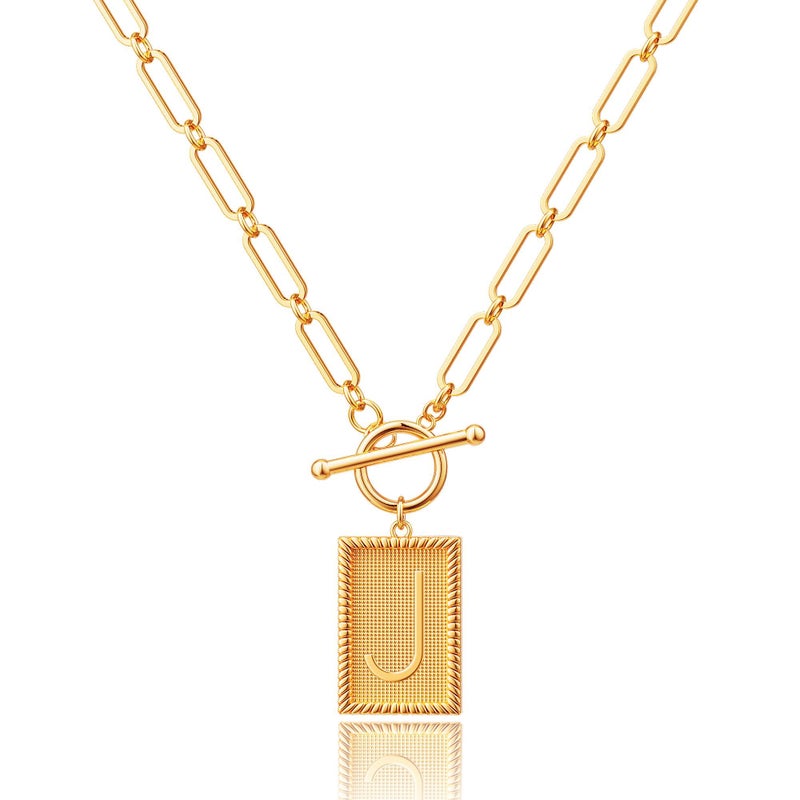 Robaice 14K Gold Plated Initial Letter Necklace for Women, Personalized Alphabet Pendant with Inspirational Engraving, Paperclip Chain Non-Tarnish Jewelry Gift for Her, Style J - Image 1