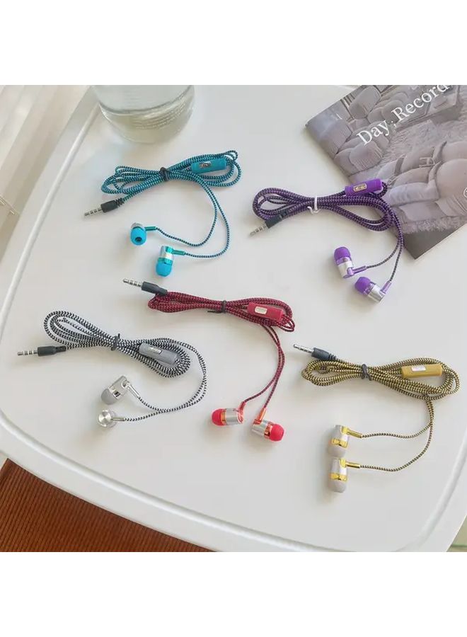 Purple Wired Earbuds HD Microphone Braided Wire Semi In Ear Headphones 3.5mm Jack - Image 2