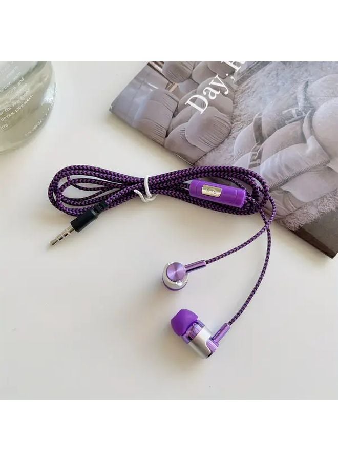 Purple Wired Earbuds HD Microphone Braided Wire Semi In Ear Headphones 3.5mm Jack - Image 1