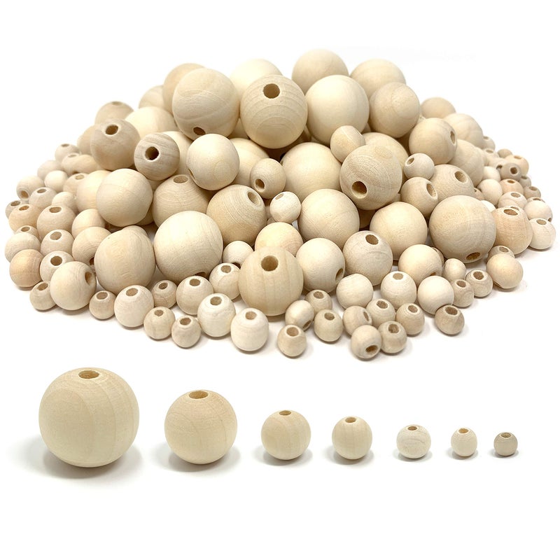 1000pcs Natural Wooden Beads Round Wood Beads Unfinished Wooden Decorative Beads Loose Spacer Beads for Crafts Making 7 Sizes 20mm 16mm 14mm 12mm10mm 8mm 6mm