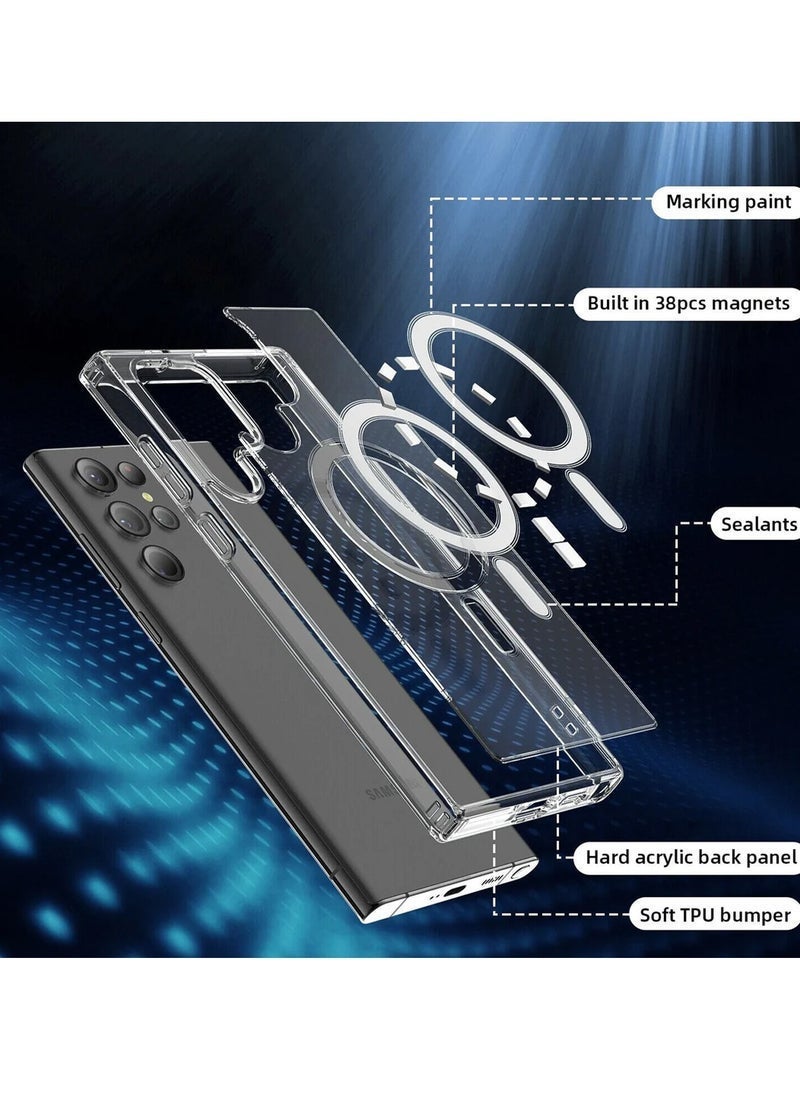 راكسوم جراب هاتف مغناطيسي رفيع وشفاف من مادة TPU مقاوم للصدمات مع تقنية MagSafe - غطاء خلفي مرن وشفاف مع حلقة مغناطيسية مدمجة لهاتف سامسونج جالاكسي S24 ألترا 5G (2024)، مقاوم للاصفرار، متوافق مع الشحن اللاسلكي - Image 5