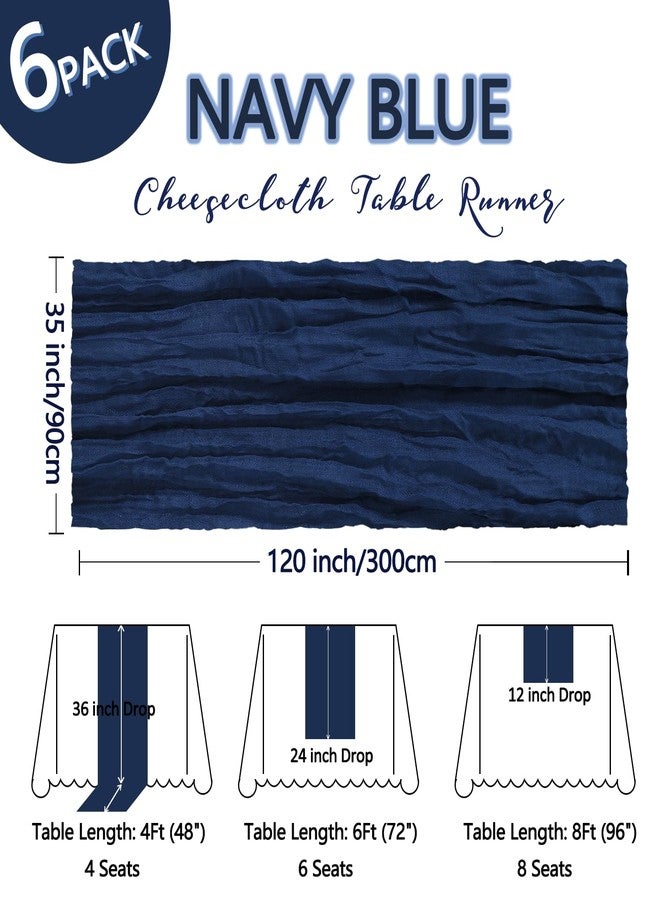 Heneger 6 Pack Navy Blue Cheesecloth Table Runner 10Ft Gauze Cheese Cloth Table Runner 35x120 Inch Boho Sheer Rustic Fabric Runner for Party Bridal Baby Shower Wedding Table Decoration - Image 2