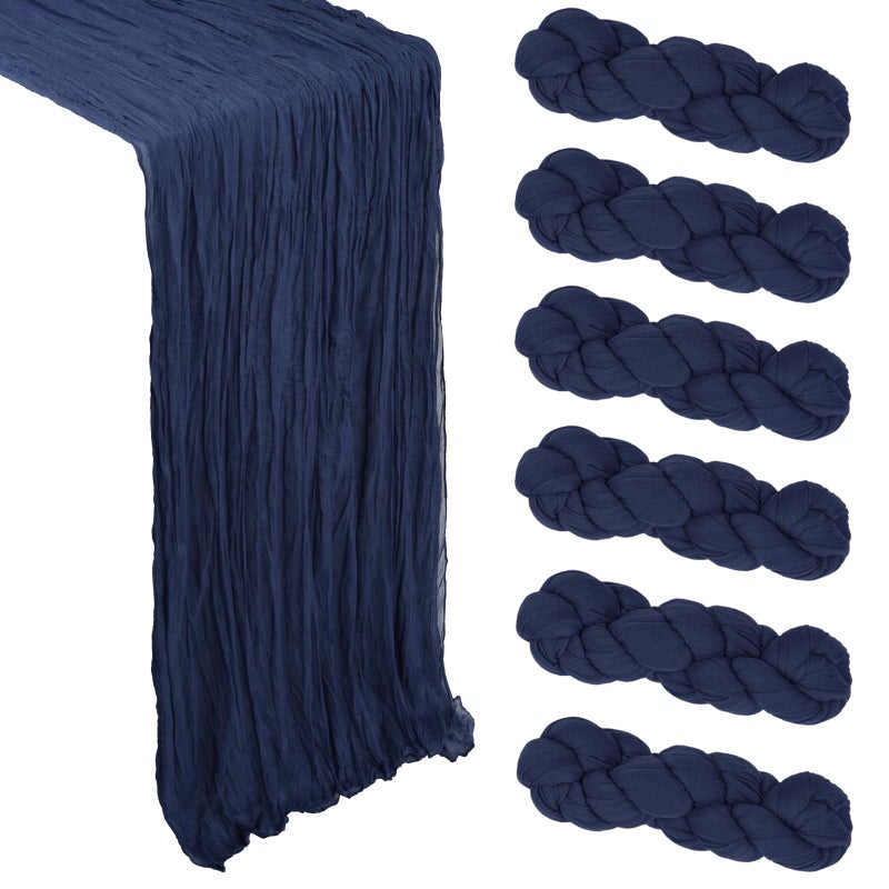 Heneger 6 Pack Navy Blue Cheesecloth Table Runner 10Ft Gauze Cheese Cloth Table Runner 35x120 Inch Boho Sheer Rustic Fabric Runner for Party Bridal Baby Shower Wedding Table Decoration - Image 1