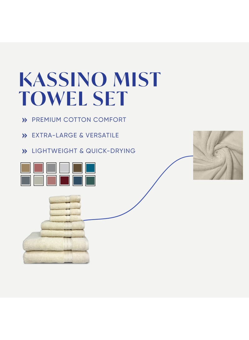 كاسينو Kassino 8 Piece Towels Set - 100% Combed Cotton Includes 2 Bath, 2 Hand & 4 Face Towels, Soft & Quick-Dry, Highly Absorbent, Double Stitched Hotel Towels Quality | Ivory - Image 3