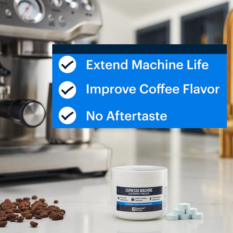 Essential Values Espresso Machine Cleaning Tablets (30 Tablets)  Compatible With Breville Barista Express  Gaggia  Delonghi  Jura  Philips - Universal Descaler For Espresso Machines - Image 2