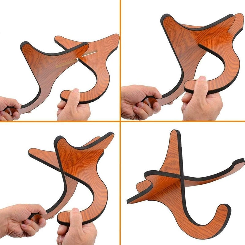 MEETOZ Detachable Wooden Ukelele Stand, Holder Musical Instrument Stand Concert Portable Non-Slip Violin Wood Stand for Small Guitar, Violin, Banjo (Brown) - Image 3