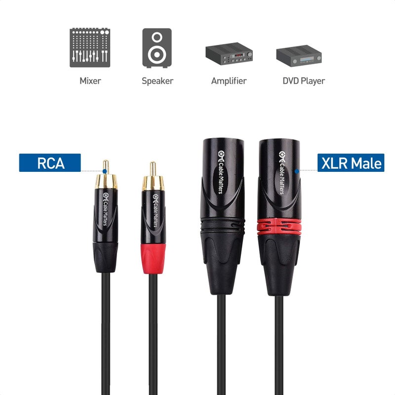 Cable Matters Dual RCA to XLR Unbalanced Interconnect Cable 10 ft, 2 RCA to XLR Male Cable (Dual XLR to RCA Cable) - 10 Feet - Image 2