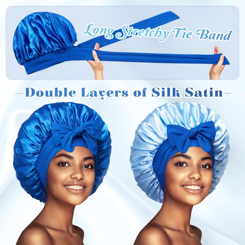 vidsel Bonnet with Tie Band, Hair Care Satin Silk Bonnet for Sleeping Women, Silky Sleep Bonnets for Women, Reversible Double Layer Sleep Cap for Curly Hair Braids - Image 3
