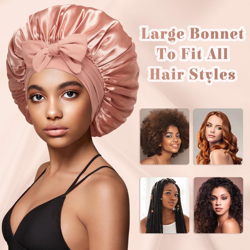vidsel Bonnet with Tie Band, Hair Care Satin Silk Bonnet for Sleeping Women, Silky Sleep Bonnets for Women, Reversible Double Layer Sleep Cap for Curly Hair Braids - Image 5