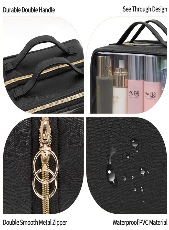 OCHEAL Clear Makeup Bag, Double Layer Cosmetic Bag, Large Capacity Minimalist Cosmetic Case for Women Travel Beauty Essentials, Multiple Compartments Makeup Case Organizer Zipper Pouch -Clear - Image 5