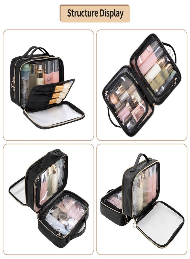OCHEAL Clear Makeup Bag, Double Layer Cosmetic Bag, Large Capacity Minimalist Cosmetic Case for Women Travel Beauty Essentials, Multiple Compartments Makeup Case Organizer Zipper Pouch -Clear - Image 2