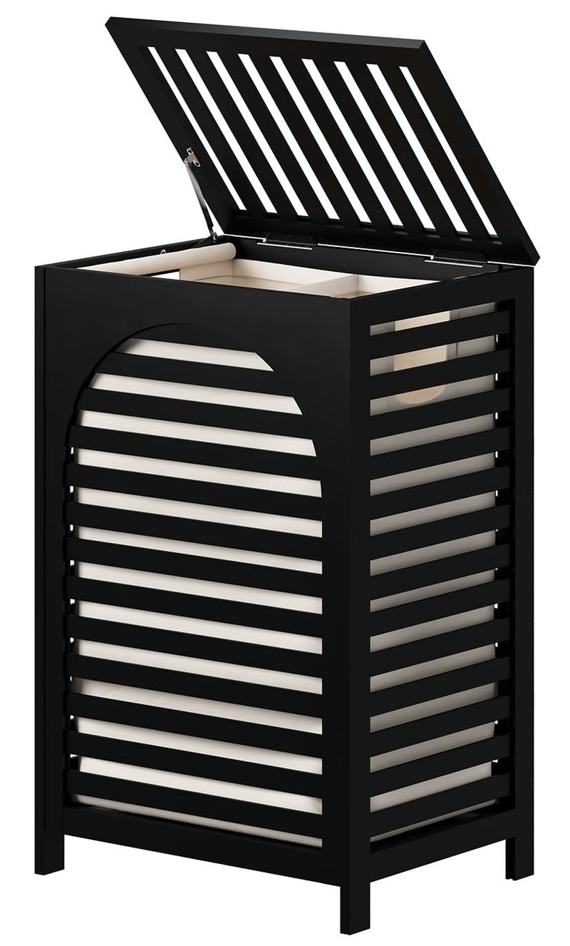 Vriccc Laundry Hamper, 22.5 Gallon (85L) Bamboo Wood Clothes Laundry Basket with Lid and Handles, Removable Liner (Black, Large) - Image 1