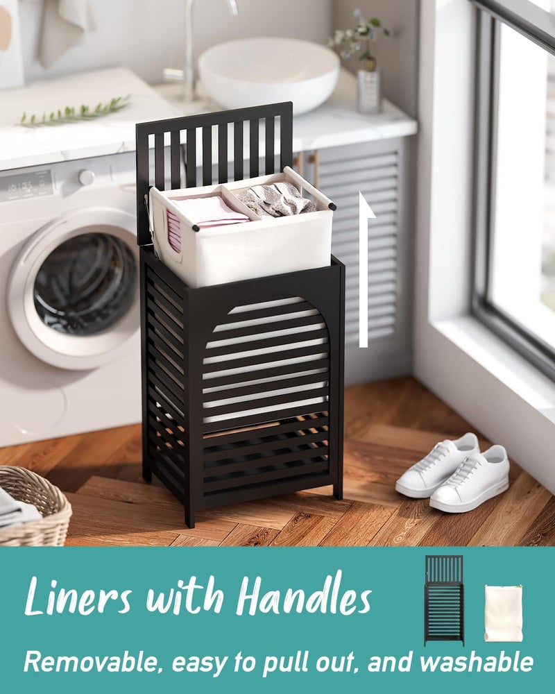 Vriccc Laundry Hamper, 22.5 Gallon (85L) Bamboo Wood Clothes Laundry Basket with Lid and Handles, Removable Liner (Black, Large) - Image 4