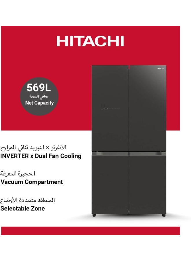 HITACHI Bottom Freezer Inverter Control | Dual fan Cooling | Vacuum Compartment | Selectable Zone | Triple Power Filter | Select Case | Stabilizer Free | Touch Screen Controller | Dual Sensing Control | Quick Cooling | Water Tank RWB820VUK2GBK Black - Image 3