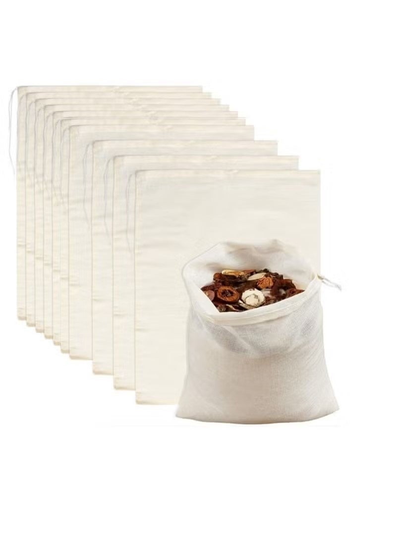 Filter Bag, Cheesecloth Bags Reusable, 10 Pieces Cheese Cloths for Straining, Cotton Muslin Bags Unbleached for Herbs Tea Coffee Cooking Brewing Straining (8 x 12 Inch) - Image 1