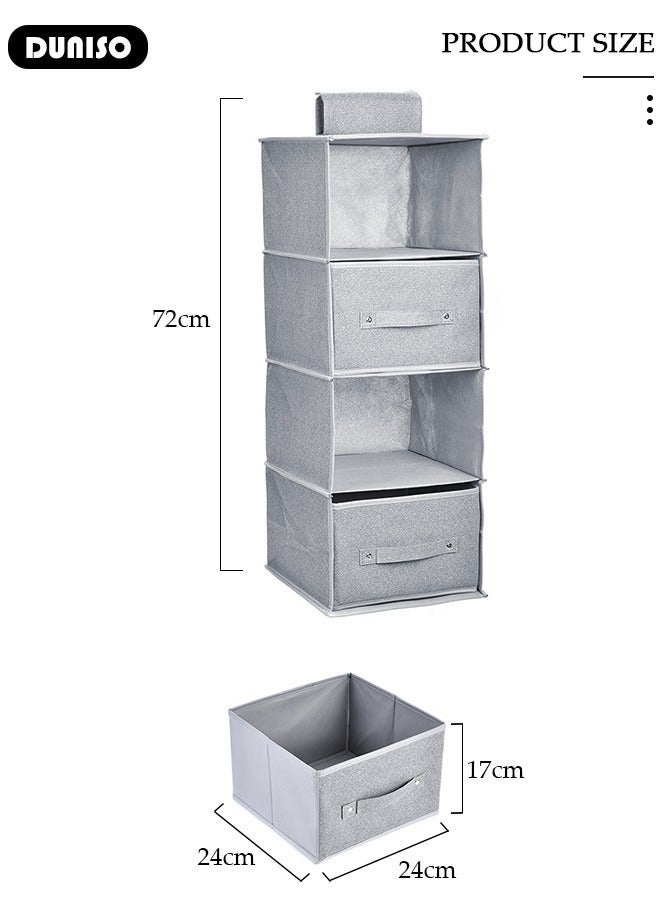 DUNISO 4-Tier Wardrobe Hanging Storage Organizer with Drawers, Dressing Room Finishing Hanging Underwear Storage Bag Household Multi-Layer Box Dust Bag Foldable Includes 2 Drawers - Image 4