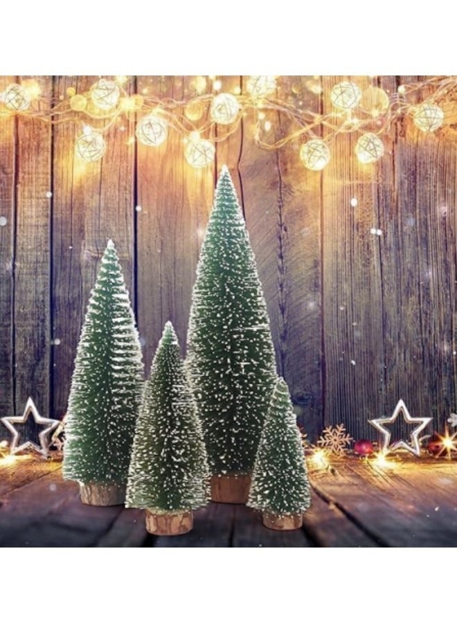 Mini Pine Needletree Lights Table Decorations, 4 Sizes Artificial Small Tiny Pine Tree With Wooden Bases - Image 1