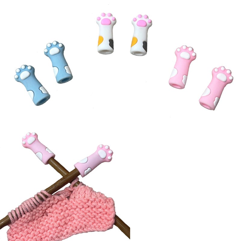 SPANSEE 6 PCS Cat Paw Knitting Stitch Stoppers, Needle Minder, Knitting Needle Point Protectors, Needle Stopper, Knitting Supplies fit Size 11-17 (8mm-12.75mm) Needles - Image 1