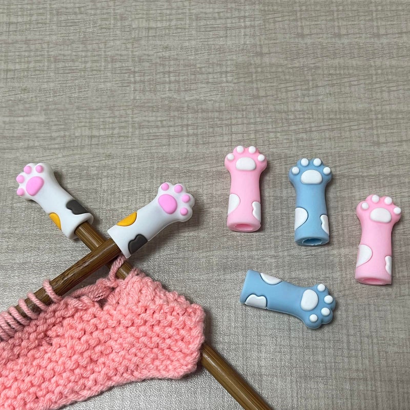 SPANSEE 6 PCS Cat Paw Knitting Stitch Stoppers, Needle Minder, Knitting Needle Point Protectors, Needle Stopper, Knitting Supplies fit Size 11-17 (8mm-12.75mm) Needles - Image 2