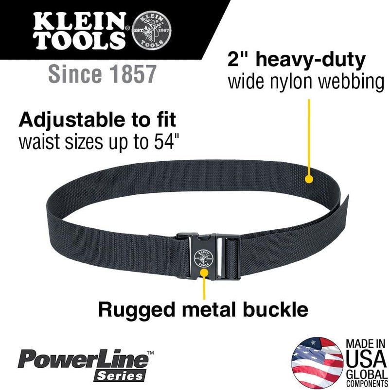 Klein Tools 5705 PowerLine Heavy-Duty Web Work Belt - Adjustable Nylon with Metal Buckle - Image 2