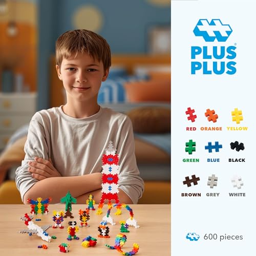Plus-Plus PLUS PLUS - Open Play Set - 600 Piece - Basic Color Mix, Construction Building Stem Toy, Interlocking Mini Puzzle Blocks for Kids - Image 3