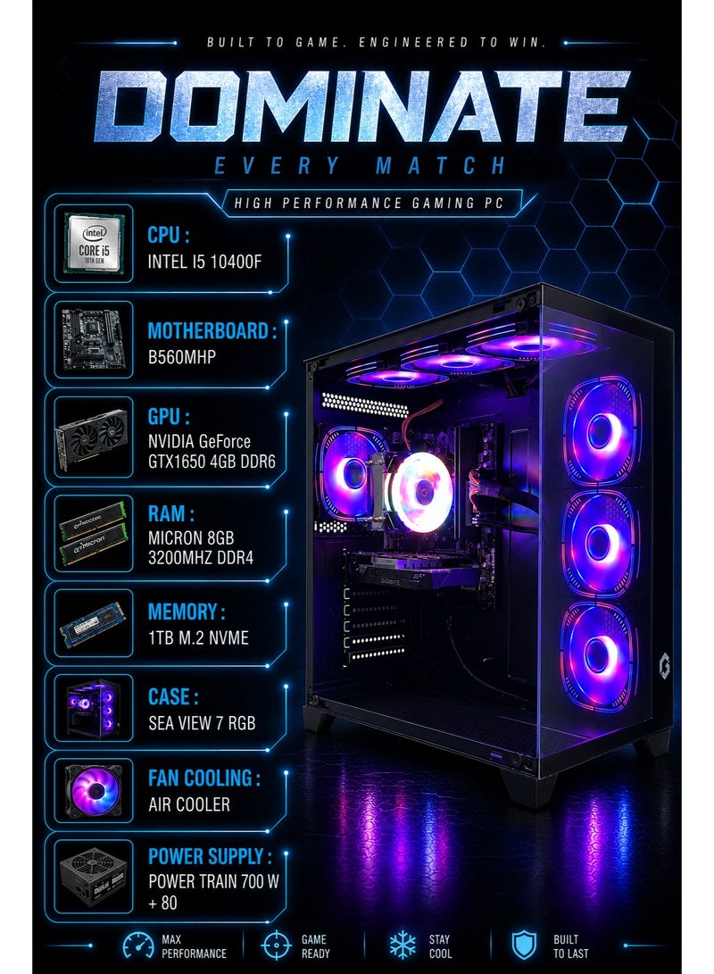 بيسي كمبيوترالعاب تجميعة احترافية –  معالج I510400F – بطاقة رسومات نيفيديا جيفورس  GTX1650 4GB DDR6 - ذاكرة عشوائية 8GB 3200 ميجابايت – لوحة الام B560MHP    - مع نظام تشغيل ويندوز 11 برو - Image 2