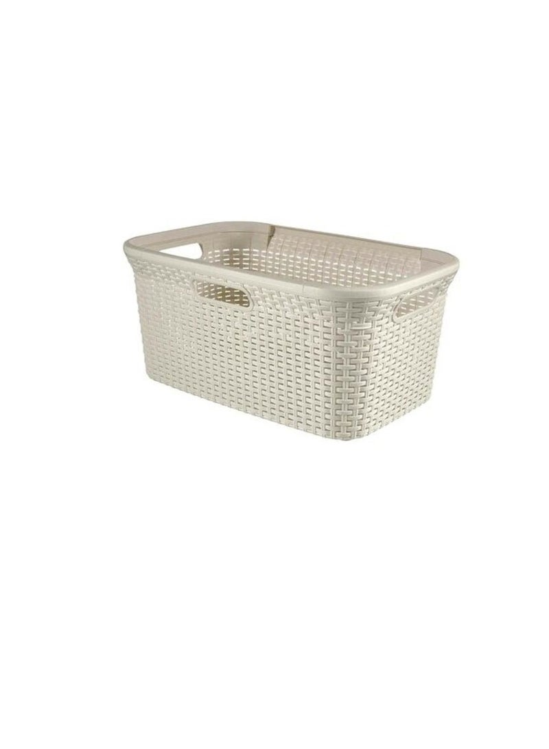 dea Curver Rattan Laundry Washing Basket 45L White - Image 1