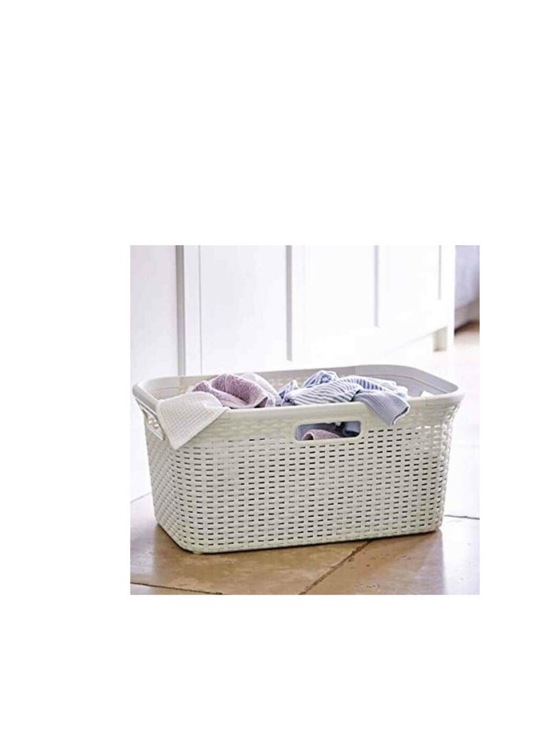 dea Curver Rattan Laundry Washing Basket 45L White - Image 2