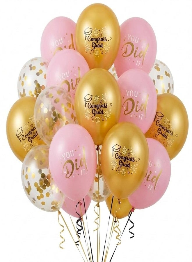 KALOR Pink and Gold Graduation Balloons 2026, 18 Pcs 12 Inches Graduation Party Latex Balloons Grad Balloons Decorations for Graduation Party Supplies - Image 1