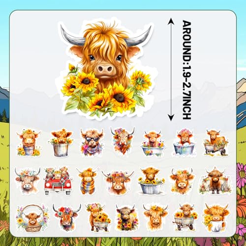 Lcnjscgo 100PCS Highland Cow Stickers Highland Cow Cattle Party Favors Supplies Birthday Party Decorations Gifts Waterproof Vinyl Aesthetics Stickers for Water Bottle Laptop - Image 5