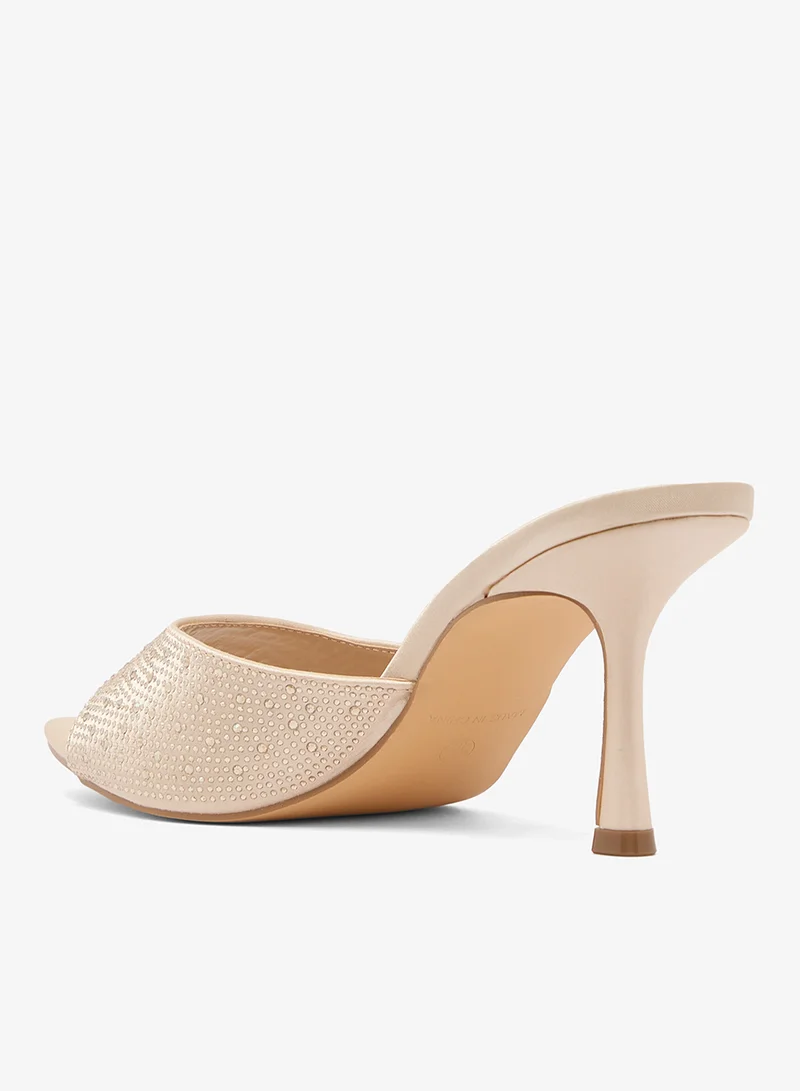 Truffle Gold satin Rhinestone Embellished Detailed High Heeled Sandals Gold for Women | Best Price UAE