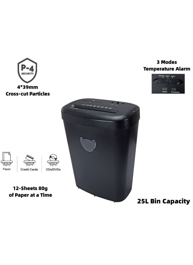 NANAO - Paper Shredder 12-Sheets Cross-Cut Shredder for Home Office Use with 25L Bin Capacity for Credit Card/CD Destroy - Image 1