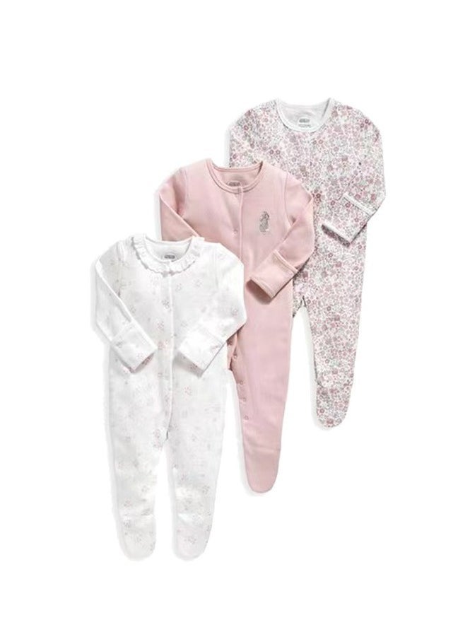 RedMapleTEK Infant And Toddler Pure Cotton One-Piece Long-Sleeved Crawling Suit 3-Piece Set  - Image 1