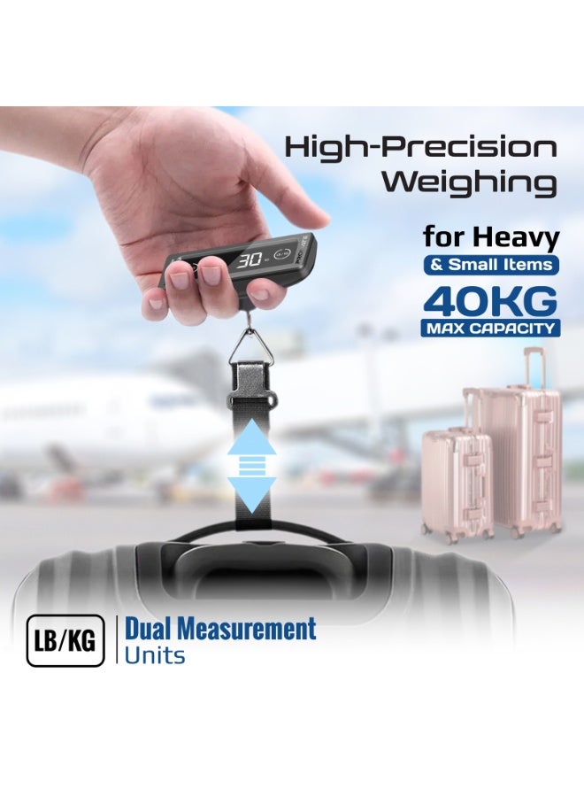 Promate Travel Luggage Scale with Touch Screen LCD, 40kg Max Capacity, Compact Digital Suitcase Weighing Scale, KG/LBS Units, Auto Hold Reading, Long Battery Life, Polypropylene Strap - Image 2