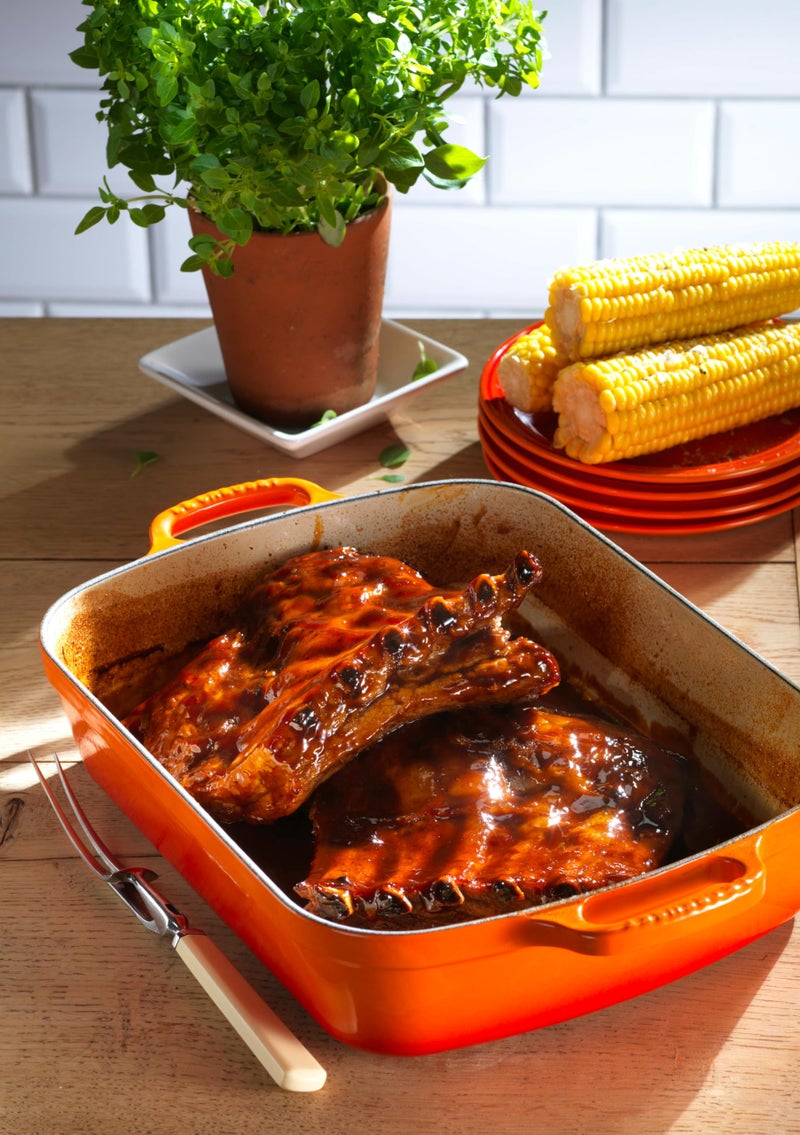 Le Creuset Enameled Cast Iron Signature Rectangular Roaster, 5.25 qt. (9.8" x 13"), Flame - Image 3