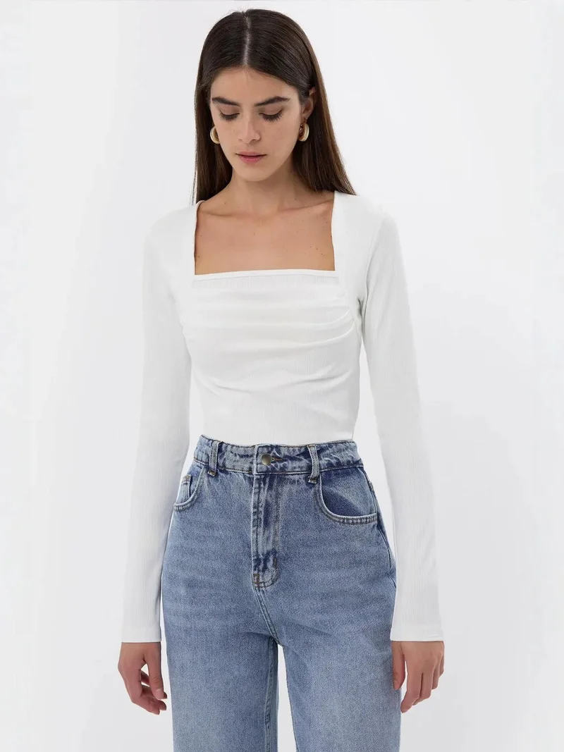 Hiccup White Ruched Top for Women | Best Price UAE