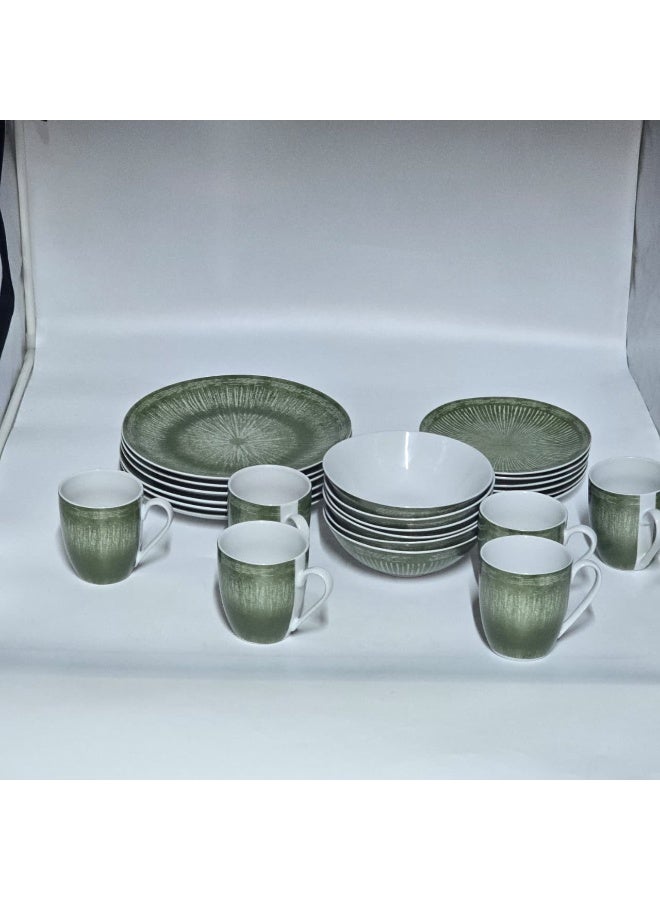 بيرام طقم عشاء سيراميك مكون من 24 قطعة لستة أشخاص يشمل أطباق عشاء وأطباق حلويات و أوعية وأكواب، متين وخفيف الوزن وآمن للاستخدام في الميكروويف، مثالي للاستخدام اليومي والمناسبات الخاصة والهدايا - Image 1