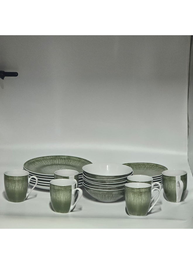 بيرام طقم عشاء سيراميك مكون من 24 قطعة لستة أشخاص يشمل أطباق عشاء وأطباق حلويات و أوعية وأكواب، متين وخفيف الوزن وآمن للاستخدام في الميكروويف، مثالي للاستخدام اليومي والمناسبات الخاصة والهدايا - Image 2