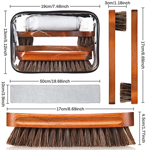 YoungJoy 4 Pcs Horsehair Shoe Brush Kit Polishing Daubers Applicators Leather Care Brushes Shine Cleaning Cloth with Bag(Shoe Brush Set E) - Image 2