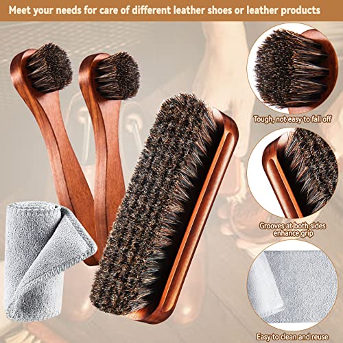 YoungJoy 4 Pcs Horsehair Shoe Brush Kit Polishing Daubers Applicators Leather Care Brushes Shine Cleaning Cloth with Bag(Shoe Brush Set E) - Image 3