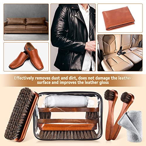 YoungJoy 4 Pcs Horsehair Shoe Brush Kit Polishing Daubers Applicators Leather Care Brushes Shine Cleaning Cloth with Bag(Shoe Brush Set E) - Image 4