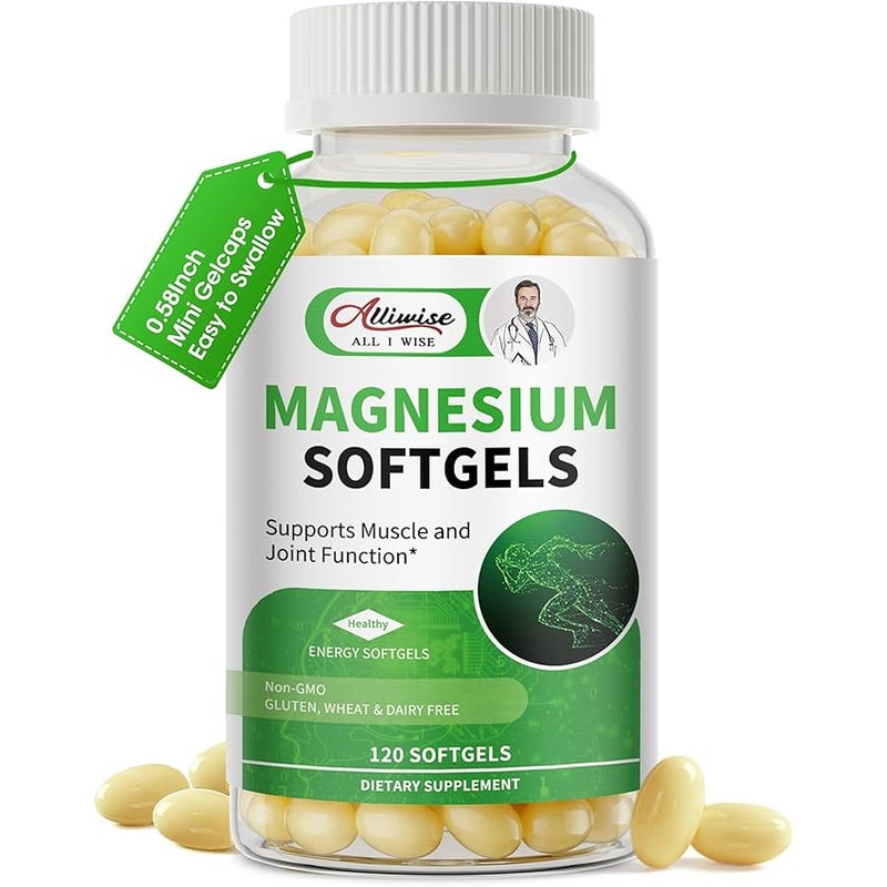 Alliwise Magnesium Glycinate 500mg Softgels Supplement - Small Easy to Swallow High Absorption Capsules for Support Legs & Night Sleep, Muscles & Bones - Calm - Image 1