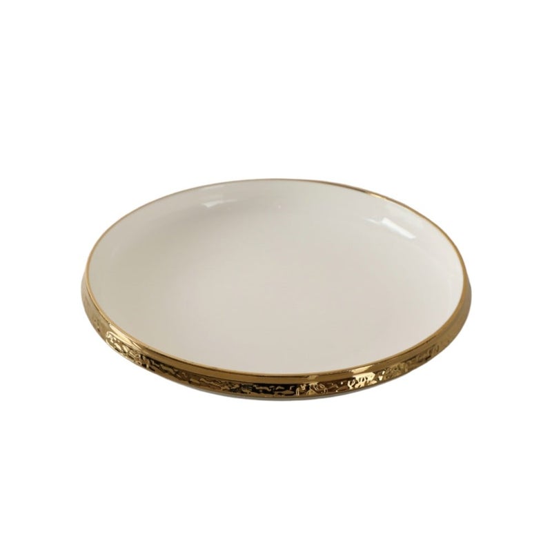 Pearl Porcelain Dinner Plate Round Gold Rim Elegant White 28 cm for Dining Table Home Parties