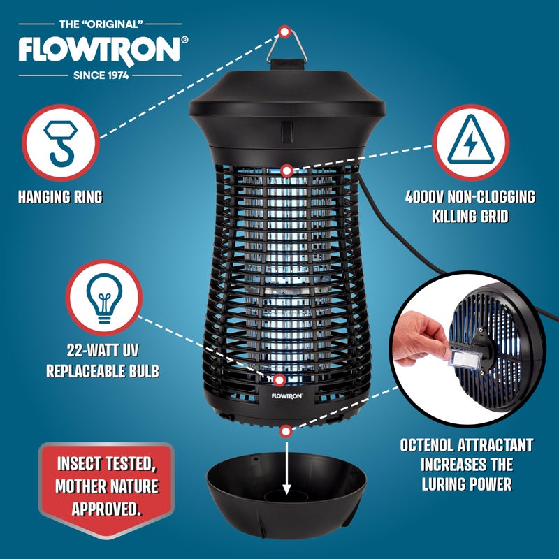 Flowtron Outdoor Bug Zapper | 4000 Volt Electric Insect Killer with Â¾ Acre Coverage | Non-Clogging Shock Grid | Kills Mosquitoes Flies & Flying Insects | Patio Deck Yard Camping | ETL Certified - Image 2
