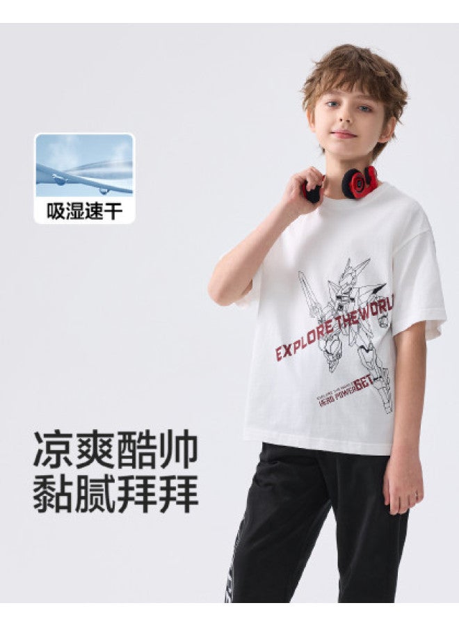 Balabala Moisture-wicking Quick-dry Cotton Parent-child T-shirt Boys' Short Sleeve Top 2025 Summer New Baby Kids Clothing - Image 1