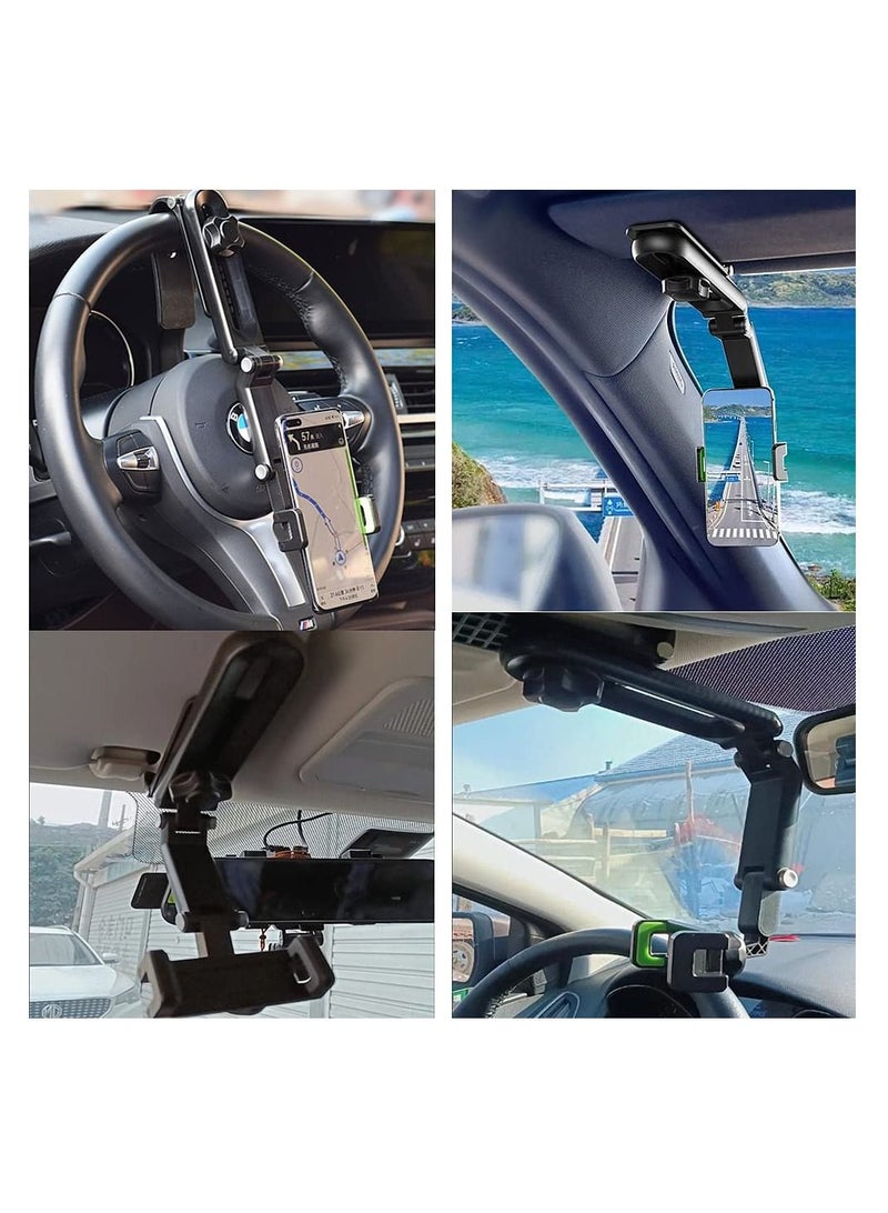 SYOSI Car Phone Holder for Sun Visor, 1080° Rotatable Sun Visor Car Phone Mount Foldable Dashboard Phone Holder for Car, Universal Adjustable Spring Clip Car Cell Phone Stand for All Phone - Image 2