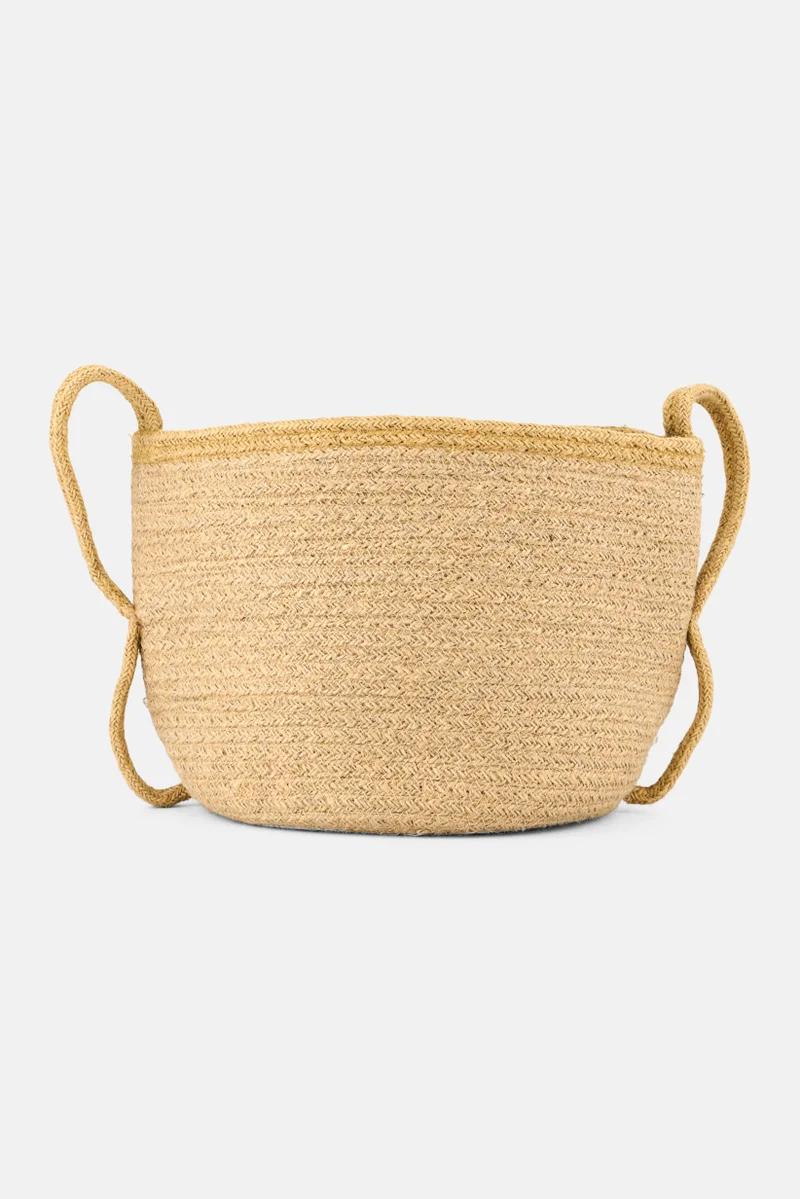 Muy Mucho Round Cotton Basket With Handle 23 Dia x 20 cm, Beige