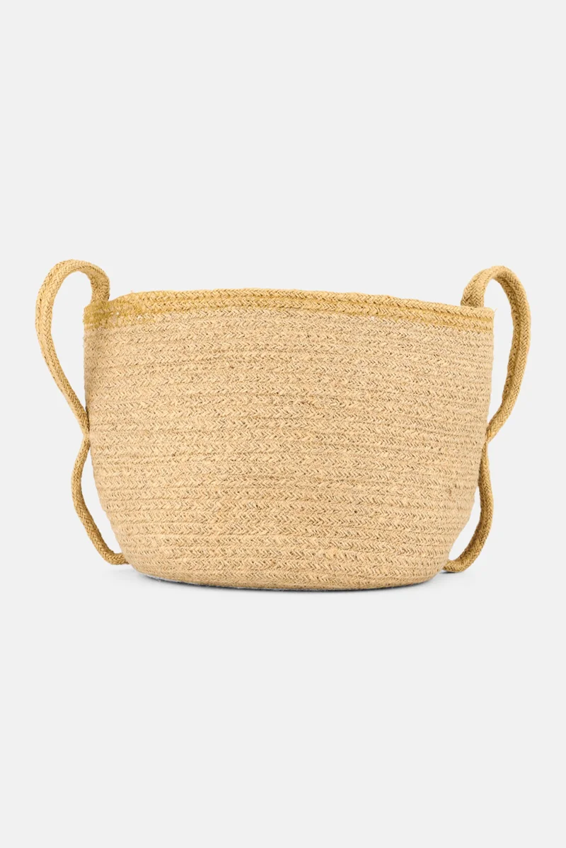 Muy Mucho Round Cotton Basket With Handle 23 Dia x 20 cm, Beige