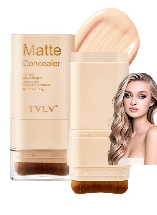 TVLV Matte Concealer Stick，2 in 1 Dual-Ended Eraser Contour Stick with Brush, Tinted Moisturizer, Skin Tint, Face Foundation, Radiant & Dewy Finish for Face Makeup, Sheer to Medium Coverage #01 - Image 1