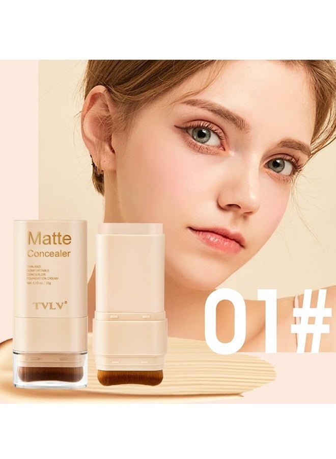 TVLV Matte Concealer Stick，2 in 1 Dual-Ended Eraser Contour Stick with Brush, Tinted Moisturizer, Skin Tint, Face Foundation, Radiant & Dewy Finish for Face Makeup, Sheer to Medium Coverage #01 - Image 2